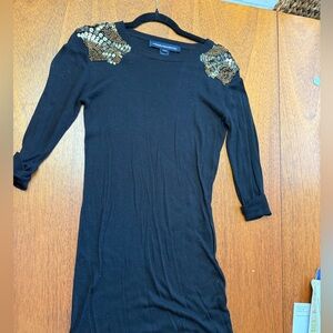 French Connection Black sweater Dress with Gold Shoulder Details